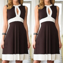 Fashion Sexy Sleeveless Hollow Out Color Spliced Dress 