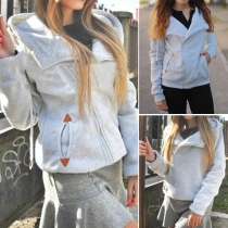 Fashion Solid Color Long Sleeve Oblique Zipper Hoodie Sweatshirt Coat 