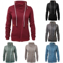 Fashion Solid Color Side Zipper Stand Collar Hoodie Coat 