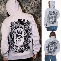 Fashion Casual Flower Letters Printed Long Sleeve Hoodie Sweatshirt 