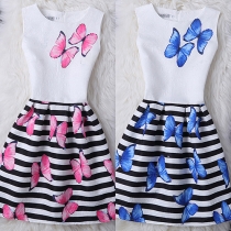 Fashion Sweet Butterfly Printed Sleeveless Slim Fit Dress