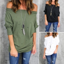 Fashion Sexy Solid Color Off-shoulder Hole Tops