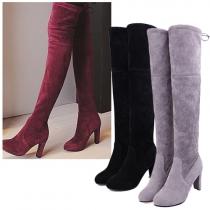 Fashion Solid Color Pointed Toe Over The Knee Boots