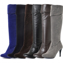 Fashion Solid Color Round Toe Side Zipper Over The Knee Boots 