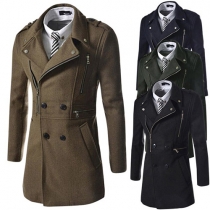 Fashion Casual Solid Color Double-breasted Woolen Coat 