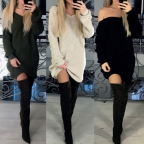 Sexy Backless Long Sleeve Solid Color Sweater Dress