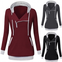 Casual Style Long Sleeve Contrast Color Hoodies