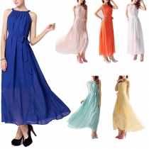 Elegant Solid Color Off-shoulder Chiffon Maxi Dress