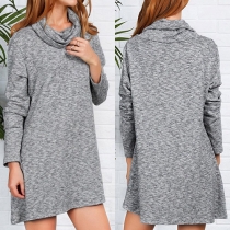Fashion Solid Color Long Sleeve Cowl Neck Dress