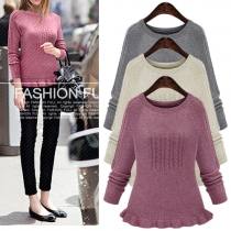 Fashion Casual Solid Color Round Neck Long Sleeve Knit Tops 