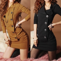 Fashion Casual Solid Color Double-breasted Long Sleeve Dress 
