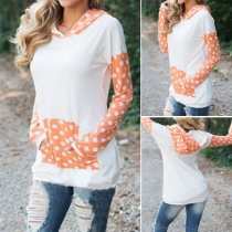 Fashion Color Spliced Dots Printed Long Sleeve Hoodie Sweatshirt