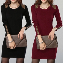 Fashion Elegant Solid Color Long Sleeve Round Neck Bodycon Dress