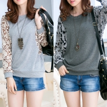 Fashion Casual All-match Lace Spliced Bat Sleeve Tops 