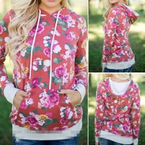 Fashion Casual Flower Printed Long Sleeve Hoodie Sweatshirt