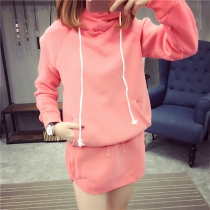 Fashion Candy Solid Color Long Sleeve Hoodie Sweatshirt And Skirt Two-piece Suit 