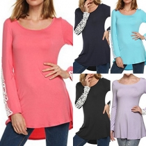 Fashion Casual Lace Spliced Round Neck Long Sleeve Tops