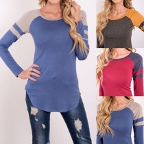 Fashion Casual Spliced Long Sleeve Slim Fit Tops 