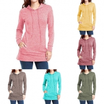 Fashion Solid Color Long Sleeve Tunic Sports Hoodie Sweatshirt 