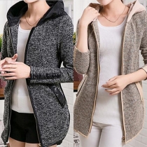 Fashion Casual Color Spliced Long Sleeve Front Zipper Cardigan Coat 