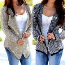 Fashion Lattice Long Sleeve Irregular Hemline Sweater Cardigan 