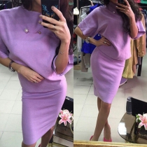 Fashion Elegant Solid Color Half Sleeve Sweatshirt And Skirt Two-piece Set