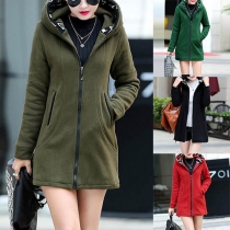 Fashion Casual Solid Color Long Sleeve Front Zipper Hoodie Coat 