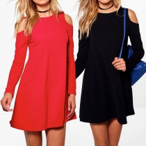 Fashion Sexy Solid Color Cold Sholder Round Neck Dress 