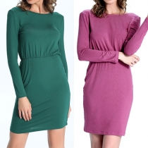 Fashion Solid Color Long Sleeve Backless Short Knit Dress 