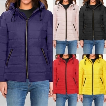 Fashion Solid Color Long Sleeve Hooded Stand Collar Padded Coat