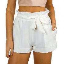Fashion Solid Color Ruffle Lace-up High Waist Shorts