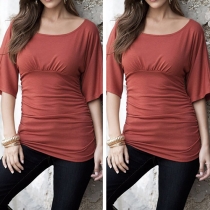 Fashion Solid Color Trumpet Sleeve Round Neck T-shirt