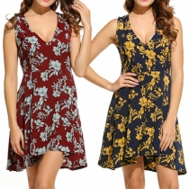 Fashion Sleeveless V-neck Floral Print Dress
