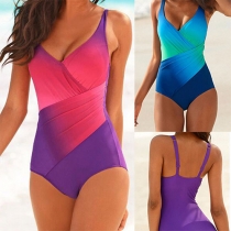 Fashion Sexy Colorful Gradigent Spliced Sleeveless Sling One-piece Swimsuit 