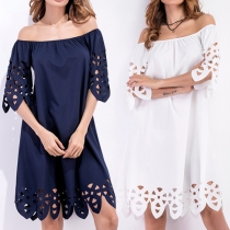 Fashion Solid Color Off-shoulder Hollow Out Loose-fitting Dress 