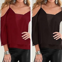 Fashion Sexy Solid Color 3/4 Sleeve Cold Shoulder Chiffon Tops