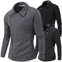 Fashion Casual Solid Color Long Sleeve Oblique Zipper Sweatshirt Coat