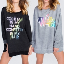 Fashion Casual Letters Printed Round Neck Long Sleeve Tops