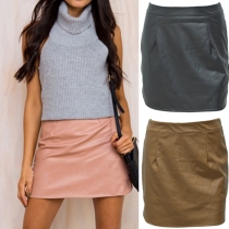 Fashion Sexy Solid Color PU Leather Short Skirt