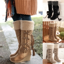 Fashion Round Toe Wadge Heel Knee-high Boots