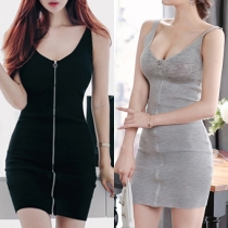 Sexy Low-cut V-neck Sleeveless Solid Color Slim Fit Mini Dress