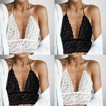 Sexy Backless Deep V-neck Feathers Lace Cami Top