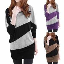 Fashion Contrast Color Dolman Sleeve Round Neck T-shirt