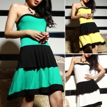 Sexy Strapless Contrast Color Party Dress