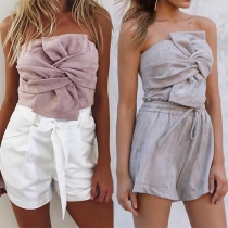 Sexy Backless Strapless Solid Color Bowknot Crop Tops