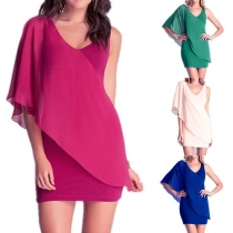 Elegant Solid Color Sleeveless V-neck Irregular Dress