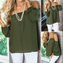 Fashion Sexy Solid Color Off-shoulder Long Sleeve Chiffon Tops