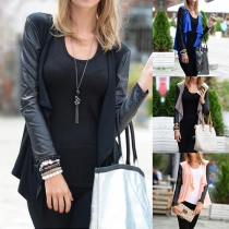 Fashion Casual Spliced PU Long Sleeve Irregular Hemline Cardigan