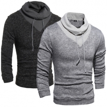 Fashion Casual Pile Collar Long Sleeve Slim Fit Knit Men's Tops