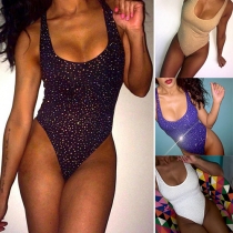 Fashion Sexy Solid Color Sequin One-piece Bodycon Swimsuit